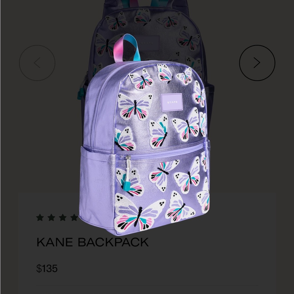 State Bags Kane kids gorgeous Metallic Purple with fuzzy 3d butterflies backpack - Picture 7 of 8